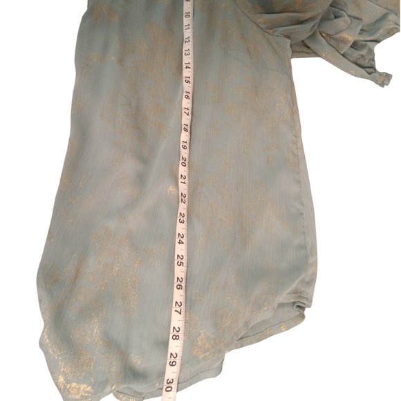 Lauren Conrad Plus 2X Sage Green Gold Floral Print Ruffle Neck Blouse Top - Picture 9 of 9